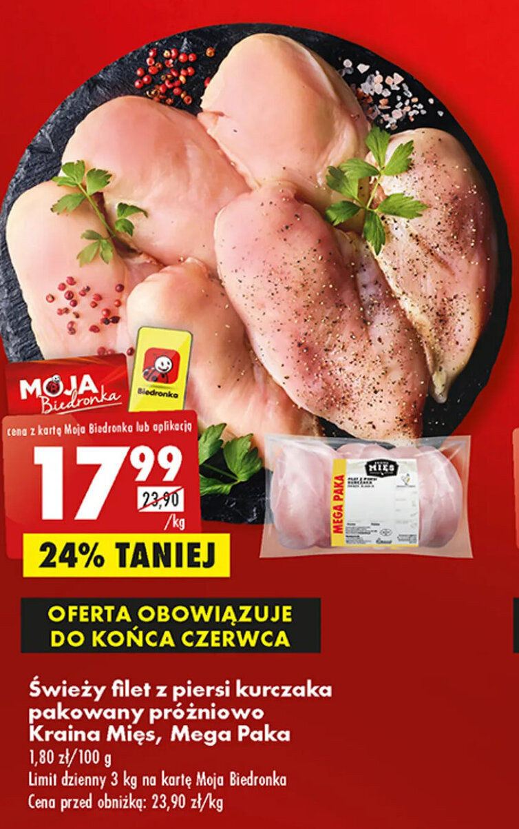 Biedronka Świeży filet z piersi kurczaka pakowany próżniowo Kraina Mięs 1 kg oferta