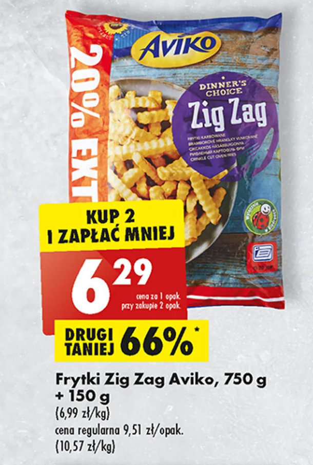 Biedronka Frytki Zig Zag Aviko, 750 g + 150 g oferta