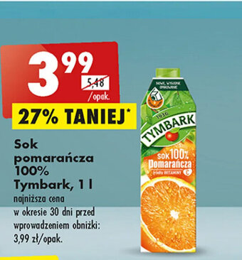 Biedronka Sok pomarańcza 100% Tymbark, 1l oferta