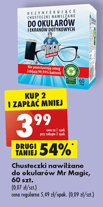 Biedronka Chusteczki nawilżane do okularów Mr Magic, 60 szt. oferta