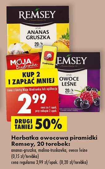 Biedronka Herbata o smaku maliny i truskawki remsey oferta