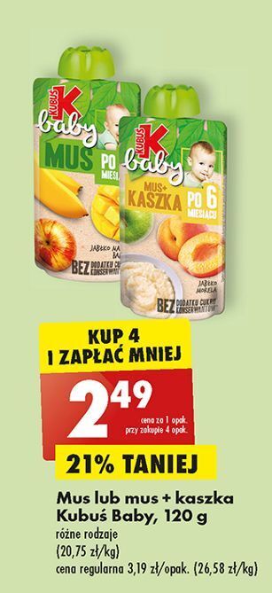 Biedronka Mus jabłko-morela+kaszka kubuś baby oferta