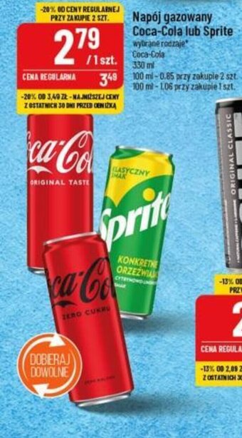 Polomarket Napój gazowany Coca-Cola lub Sprite 330 ml oferta