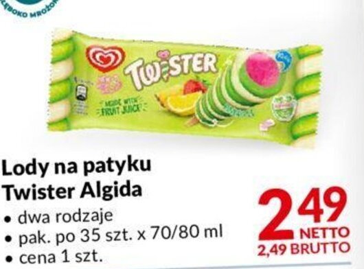 Promocja Lody na patyku Twister Algida 70/80ml w Makro