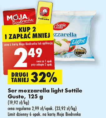 Biedronka Ser mozzarella light Sottile Gusto, 125 g oferta