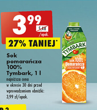 Biedronka Sok pomarańcza 100% Tymbark, 1l oferta