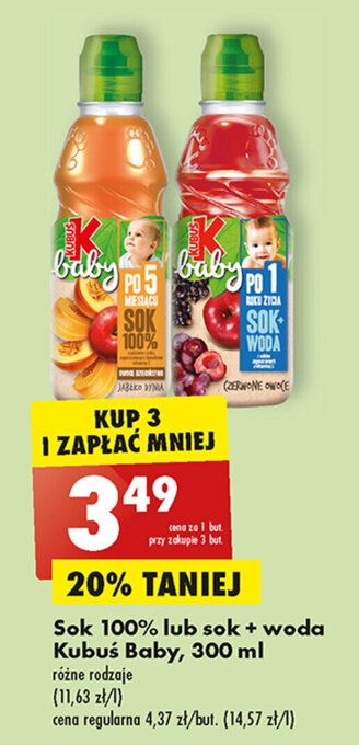 Biedronka Sok 100% lub sok + woda Kubuś Baby, 300 ml oferta