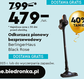 Biedronka Odkurzacz pionowy bezprzewodowy Berlinger Haus Black Rose oferta