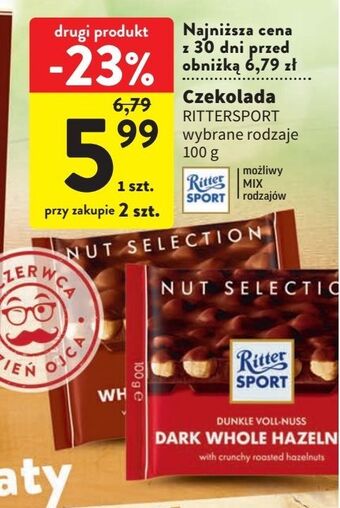 Intermarche Czekolada dark whole hazelnuts ritter sport oferta