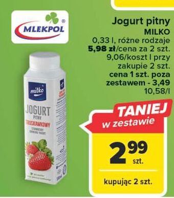 Carrefour Jogurt truskawka milko oferta