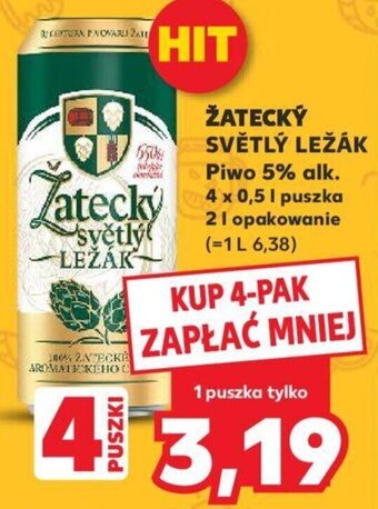Kaufland ŽATECKÝ SVĚTLÝ LEŽÁK Piwo 5% alk. 4 x 0,5 l oferta