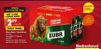 Biedronka Piwo Żubr, 550 ml oferta