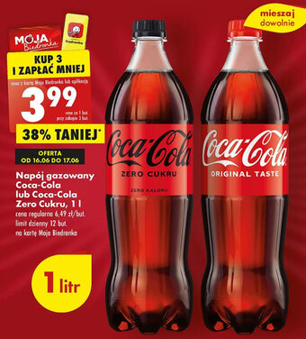Biedronka Napój gazowany Coca-Cola lub Coca-Cola Zero Cukru, 1l oferta