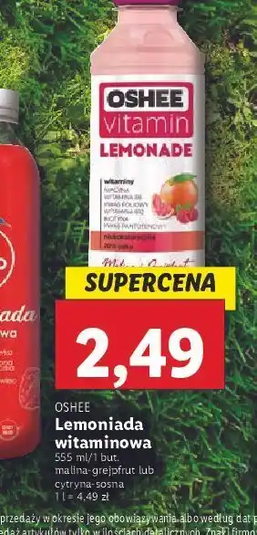 Lidl Napój malina i grejpfrut oshee vitamin lemonade oferta