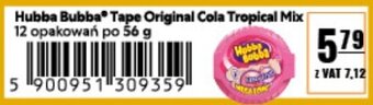 Eurocash Hubba Bubba Tape Original Cola Tropical Mix 12 opakowań po 56 g oferta