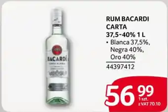 Selgros RUM BACARDI CARTA 37,5-40% 1L oferta