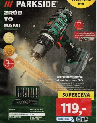 Lidl Wiertarkowkrętarka akumulatorowa 20 V oferta