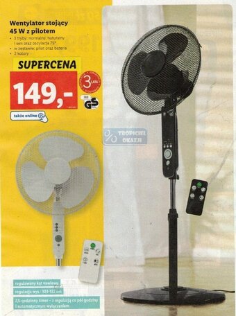 Lidl Wentylator stojący 45 W z pilotem oferta