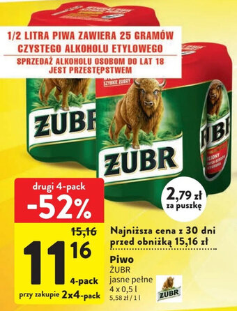Intermarche Piwo ŻUBR 4x0,5l oferta