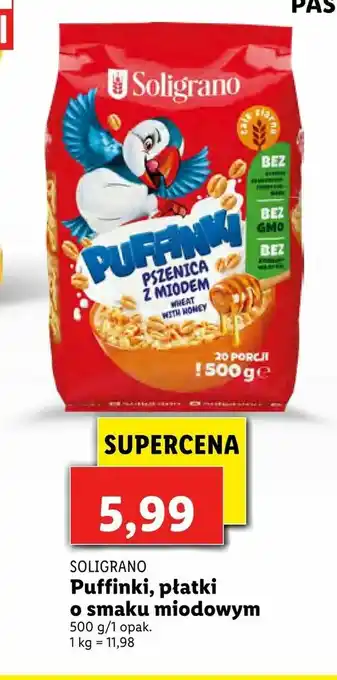 Lidl Puffinki, płatki o smaku miodowym oferta