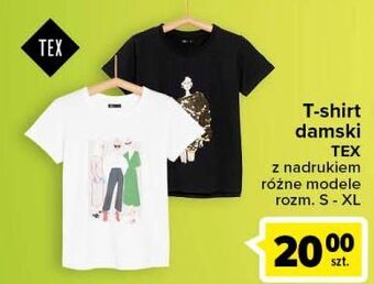 Carrefour T-shirt damski z nadrukiem s-xl tex oferta