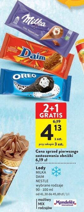Intermarche Lód vanilla & chocolate swirl milka ice cream oferta