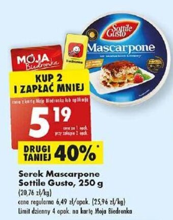 Biedronka Serek Mascarpone Sottile Gusto, 250 g oferta