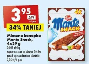 Biedronka Mleczna kanapka Monte Snack, 4 x 29 g oferta