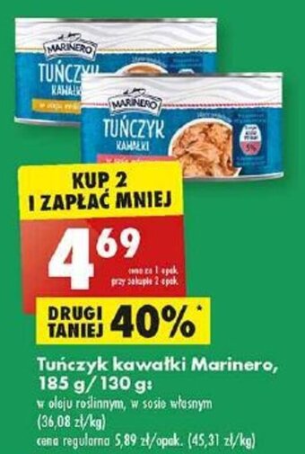 Biedronka Tuńczyk kawałki Marinero, 185 g/130 g oferta
