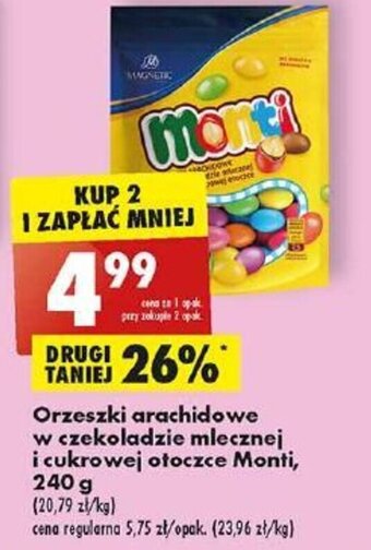 Biedronka Orzeszki arachidowe w czekoladzie mlecznej i cukrowej otoczce Monti, 240 g oferta