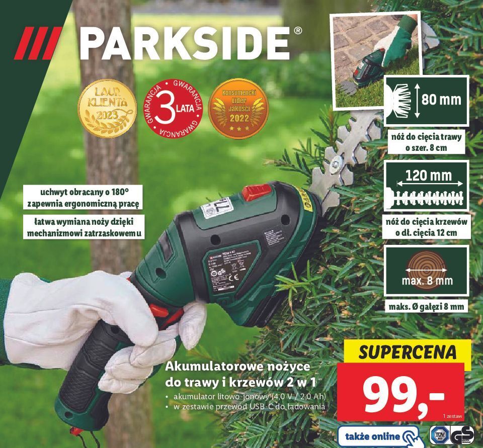Promocja Nożyce akumulatorowe do trawy i żywopłotu parkside - Lidl