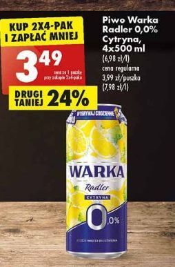 Biedronka Piwo warka radler lemon 0.0% alk oferta