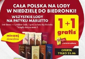 Biedronka WSZYSTKIE LODY NA PATYKU MARLETTO oferta