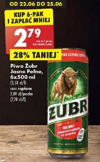 Biedronka Piwo Żubr Jasne Pełne, 500ml oferta