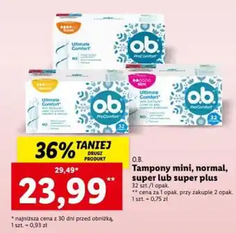 Lidl O.B. Tampony mini, normal, super lub super plus 32 szt. / opak. oferta