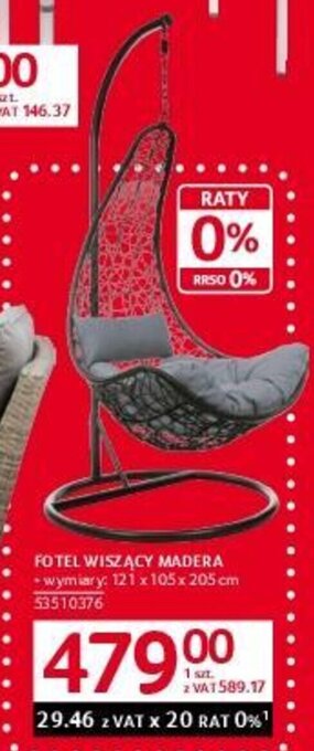 Selgros FOTEL WISZĄCY MADERA oferta