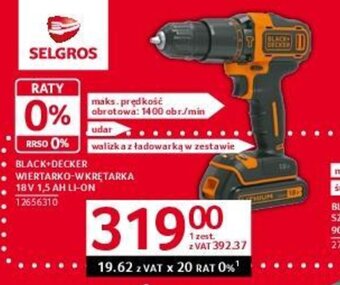 Selgros BLACK+DECKER WIERTARKO-WKRĘTARKA 18V 1,5 AH LI-ON oferta