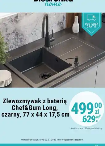 Biedronka Zlewozmywak chef 77 x 44 cm z baterią czarny mat oferta