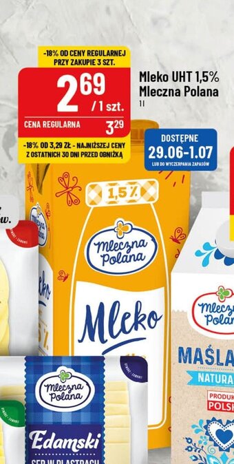 Polomarket Mleko UHT 1,5% Mleczna Polana 1 l oferta