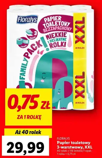 Lidl FLORALYS Papier toaletowy 3-warstwowy, 40 rolek x 118 listków oferta