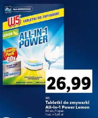 Lidl W5 Tabletki do zmywarki All-in-1 Power Lemon 60 szt. oferta