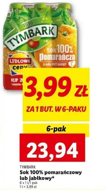 Lidl Sok 100% pomarańczowy lub jabłkowy* 6 x 1l oferta