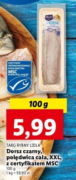 Lidl TARG RYBNY LIDLA Dorsz czarny, polędwica cała, XXL, 100g oferta