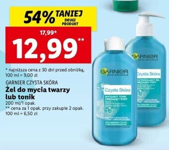 Lidl GARNIER CZYSTA SKÓRA Żel do mycia twarzy lub tonik 200ml oferta