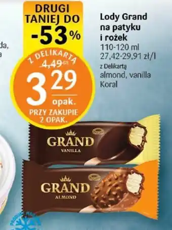 Delikatesy Centrum Lody Grand na patyku i rożek 110-120 ml oferta