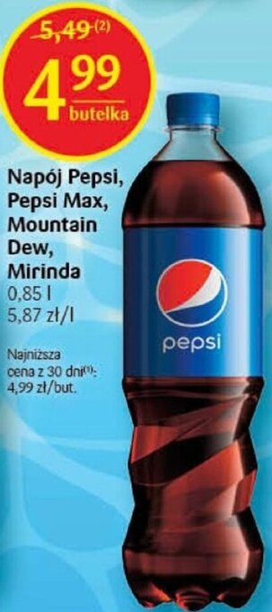 Delikatesy Centrum Napój Pepsi, Pepsi Max, Mountain Dew, Mirinda 0,85l oferta