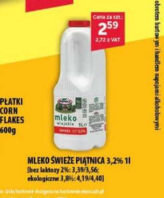 Eurocash Mleko świeże Piątnica 3,2% 1l oferta