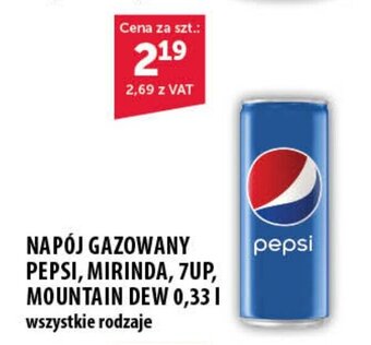 Eurocash NAPÓJ GAZOWANY PEPSI, MIRINDA, 7UP, MOUNTAIN DEW 0,33l oferta