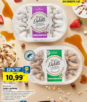 Lidl BON GELATI Lody z polewą 900ml oferta