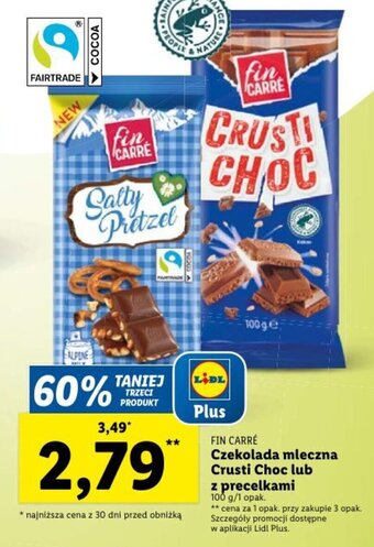 Lidl FIN CARRÉ Czekolada mleczna Crusti Choc lub z precelkami 100g oferta